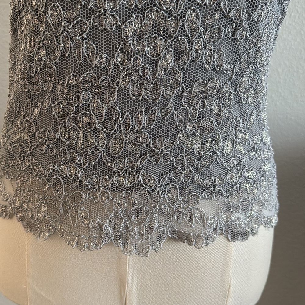 Hanky Panky Vintage Silver Lace Tank Top Size Medium - Picture 3 of 7